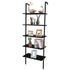 5-Shelf Wood Ladder Bookcase with Metal Frame; Industrial 5-Tier Modern Ladder Shelf Wood Shelves XH