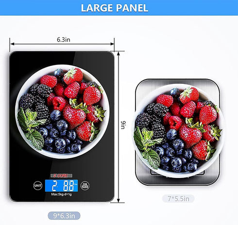 Kitchen Scale Digital Food Scales Bascula Electronic Cooking Scale Weight Touch Screen Glass Top Diet 5kg/11Lbs Accuracy 5 Core K 43