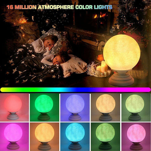 3D Smart Moon Lamp 360° RGB LED Night Light w/ Bluetooth Speaker Remote Control