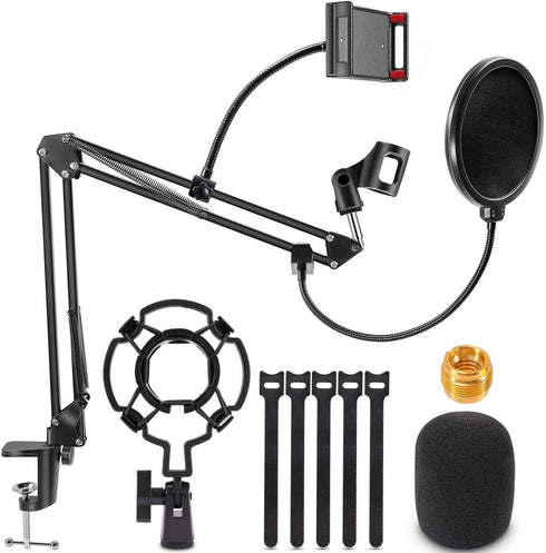 Microphone Stand; Mic arm Desk Adjustable Suspension Boom Scissor for Blue Yeti Snowball & Other Mics for Professional Streaming