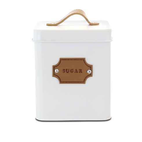 MegaChef Kitchen Food Storage and Organization 5 Piece Canister Set in White - Metal & Leather