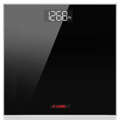 5 Core Rechargeable Digital Scale for Body Weight; Precision Bathroom Weighing Bath Scale; Step-On Technology; High Capacity - 400 lbs. Large Display; Batteries Included BS 02 R BLK