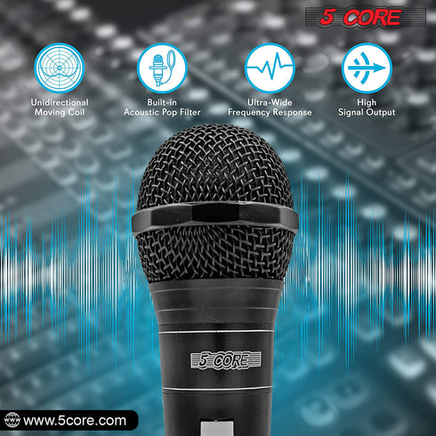 5 CORE Premium Vocal Dynamic Cardioid Handheld Microphone Unidirectional Mic with 16ft Detachable XLR Cable to ¼ inch Audio Jack and On/Off Switch for Karaoke Singing PM 757