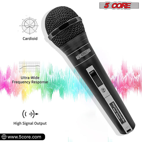5 CORE Premium Vocal Dynamic Cardioid Handheld Microphone Unidirectional Mic with 16ft Detachable XLR Cable to ¼ inch Audio Jack and On/Off Switch for Karaoke Singing PM 757