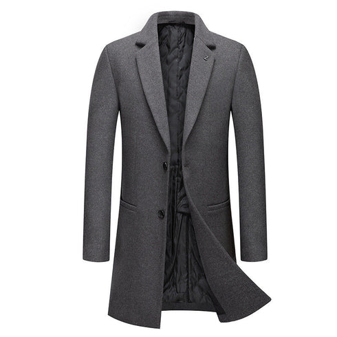 Men's Long Trench Woolen Coat Notch Lapel Overcoat