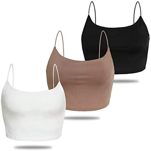 Women's Basic Solid Cami Spaghetti Double Layer Crop Tank Top