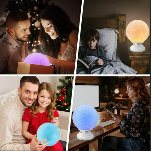 3D Smart Moon Lamp 360° RGB LED Night Light w/ Bluetooth Speaker Remote Control