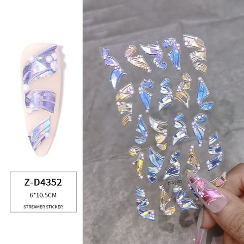 5d Ballet Relief Solid Laser Colorful Nails Sticker Ribbon Manicure Decoration