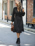 Retro V-neck Ruffle Dress; Polka Dot Print Long Sleeve Waist Loose Summer Dresses; Women's Clothing