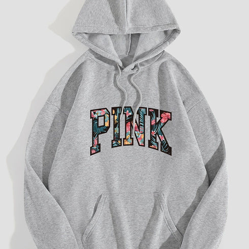 Letter Graphic Print Drawstring Loose Hoodie; Casual Hooded Pocket Fashion Long Sleeve Sweatshirt; Women's Clothing