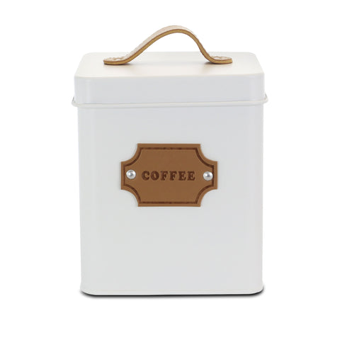 MegaChef Kitchen Food Storage and Organization 5 Piece Canister Set in White - Metal & Leather