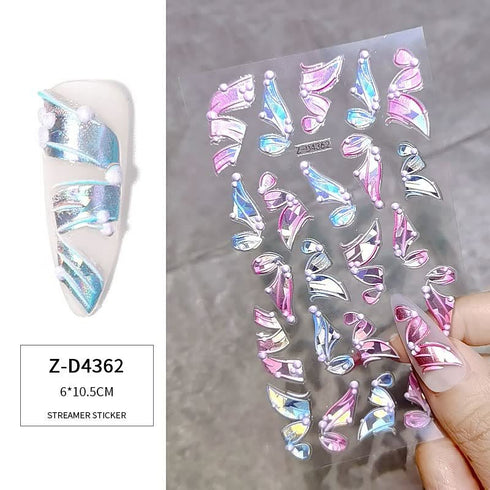 5d Ballet Relief Solid Laser Colorful Nails Sticker Ribbon Manicure Decoration