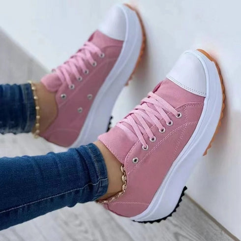 2022 Spring Low-top Women Single Shoes Thick-soled Candy Color Flats Female Canvas Shoes Summer Platform Large Size Lady Sneaker