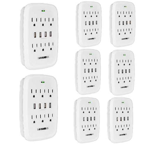 6 Outlet Wall Plug Extender with 4 USB Ports (4.8A Total); Multi Plug Outlet Adapter Wall Surge Protector 15A Electrical Outlet Expander with USB Ports 5 Core WMS 6S 4USB