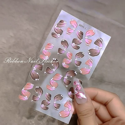 5d Ballet Relief Solid Laser Colorful Nails Sticker Ribbon Manicure Decoration