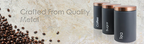 MegaChef Essential Kitchen Storage 3 Piece Sugar; Coffee and Tea Canister Set in Matte Gray