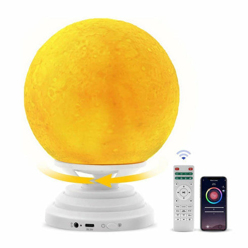 3D Smart Moon Lamp 360° RGB LED Night Light w/ Bluetooth Speaker Remote Control