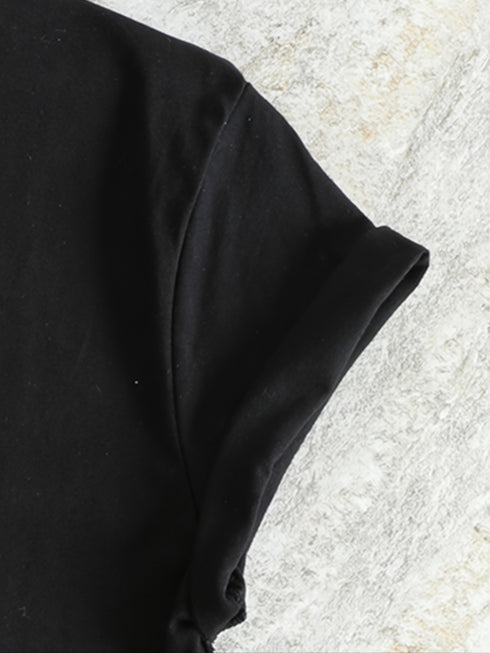 Plus Size Slogan Print Short Sleeve T-shirt; Women's Plus Slight Stretch Casual Graphic Tee