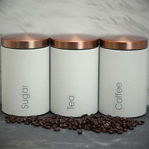 MegaChef Essential Kitchen Storage 3 Piece Sugar; Coffee and Tea Canister Set in Matte Gray