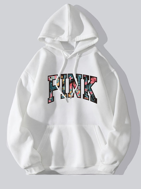 Letter Graphic Print Drawstring Loose Hoodie; Casual Hooded Pocket Fashion Long Sleeve Sweatshirt; Women's Clothing