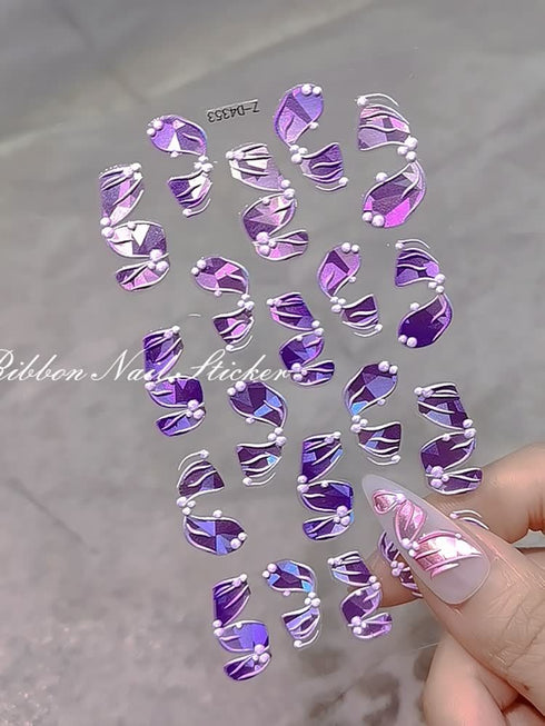 5d Ballet Relief Solid Laser Colorful Nails Sticker Ribbon Manicure Decoration