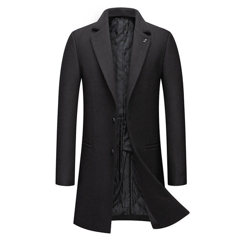 Men's Long Trench Woolen Coat Notch Lapel Overcoat