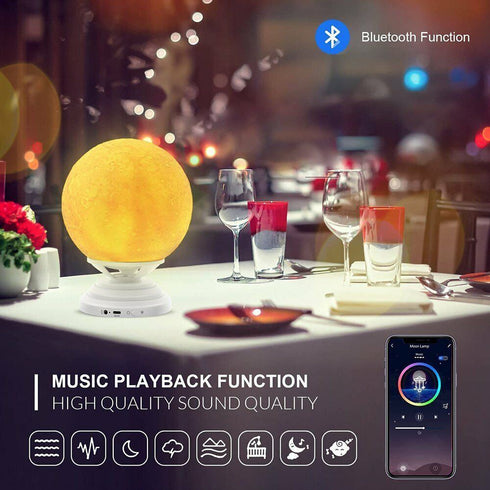 3D Smart Moon Lamp 360° RGB LED Night Light w/ Bluetooth Speaker Remote Control