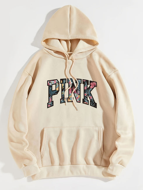 Letter Graphic Print Drawstring Loose Hoodie; Casual Hooded Pocket Fashion Long Sleeve Sweatshirt; Women's Clothing