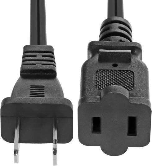 2-Prong Male-Female Extension Power Cord Cable; Outlet Extension Cable Cord US AC 2-Prong Male-Female Power Cable 13A/125V; Black 5 Core EXC BLK 12FT