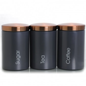 MegaChef Essential Kitchen Storage 3 Piece Sugar; Coffee and Tea Canister Set in Matte Gray