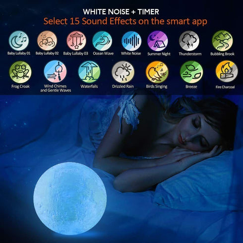 3D Smart Moon Lamp 360° RGB LED Night Light w/ Bluetooth Speaker Remote Control