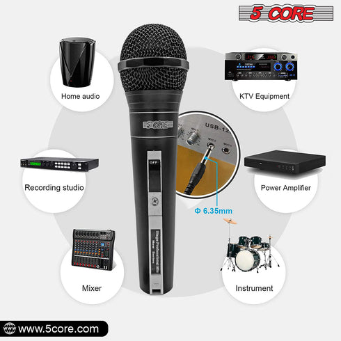 5 CORE Premium Vocal Dynamic Cardioid Handheld Microphone Unidirectional Mic with 16ft Detachable XLR Cable to ¼ inch Audio Jack and On/Off Switch for Karaoke Singing PM 757