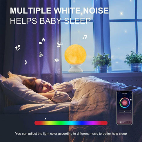 3D Smart Moon Lamp 360° RGB LED Night Light w/ Bluetooth Speaker Remote Control